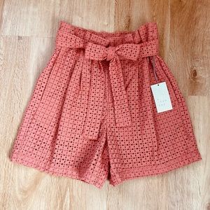 A New Day Size 2 Eyelet High Waisted Tie Front Paper Bag Women's Shorts Coral